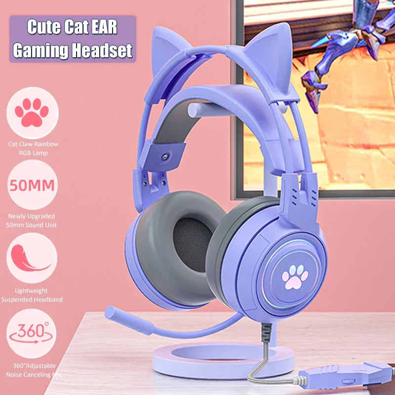 Cute Cat Ear Gaming Headphones