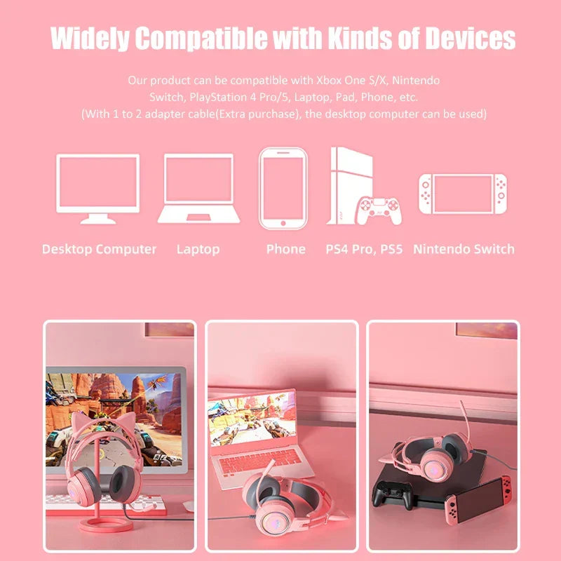 Cute Cat Ear Gaming Headphones